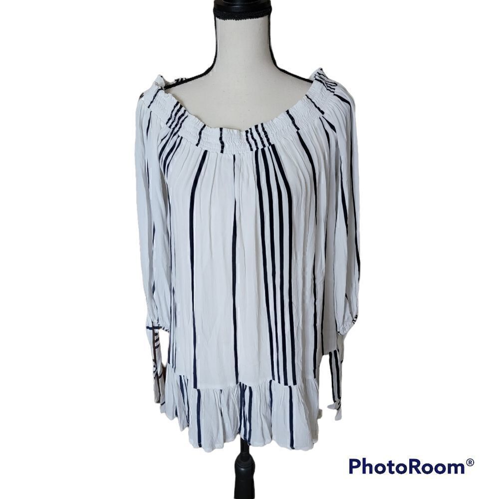 Faithfull the Brand Striped  Off the Shoulder Top. Size 4.